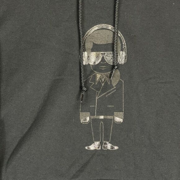 Karl Lagerfeld Sweatshirt Mens Large Black Big Karl Caracter Pullover Hoodie - Picture 2 of 12